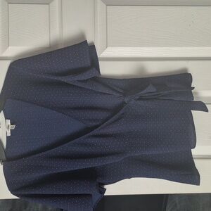 Meraki Navy Wrap Blouse with Red Dots
